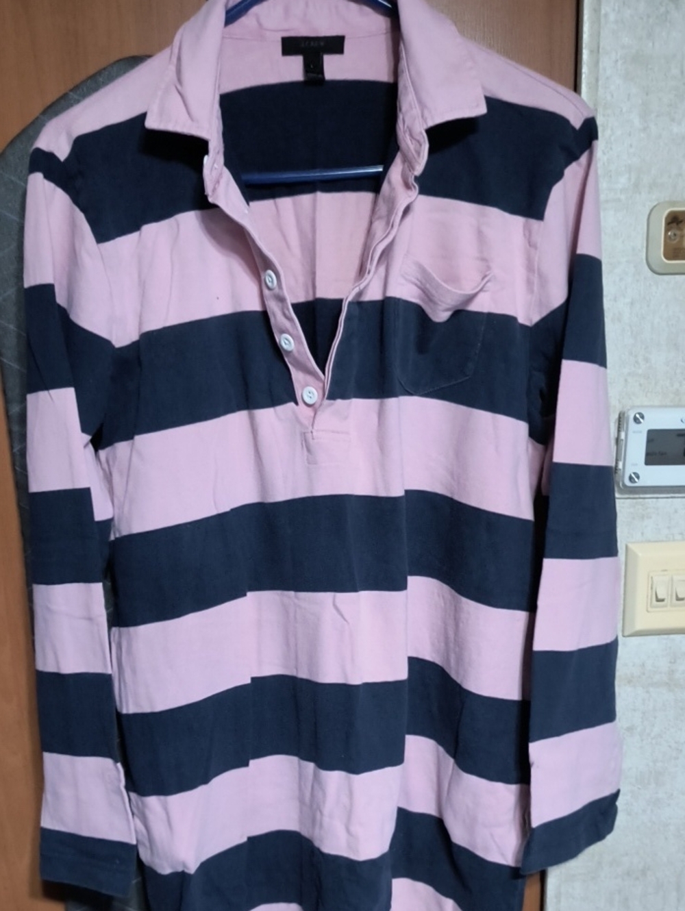 J. Crew Pink and Navy Striped Rugby Shirt